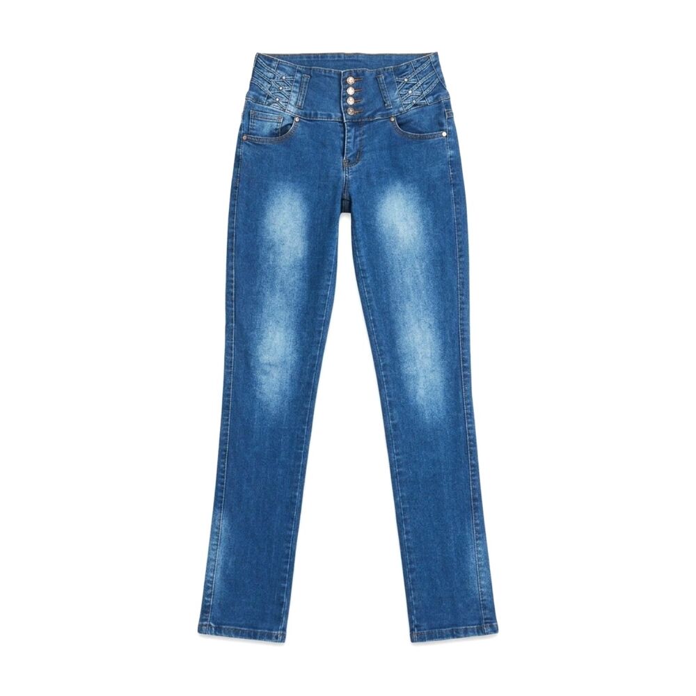Tush Push Corset Waist Skinny Jeans Medium Wash Y2K Rhinestone
